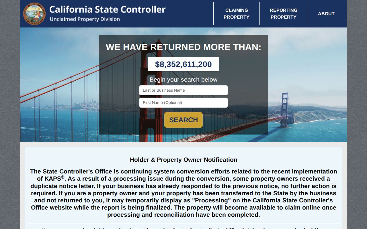 Milpitas people search using California unclaimed property