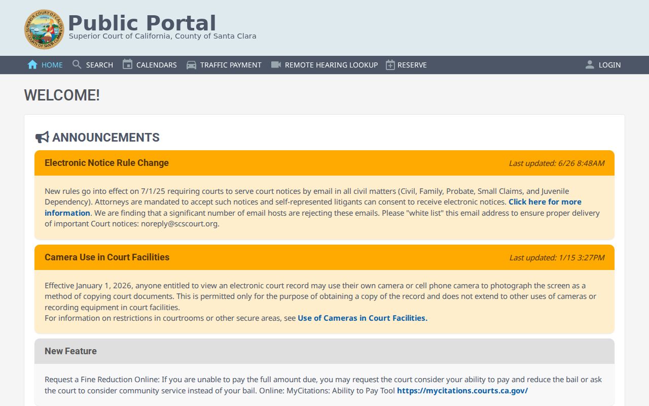 Milpitas court records lookup in the Santa Clara case portal