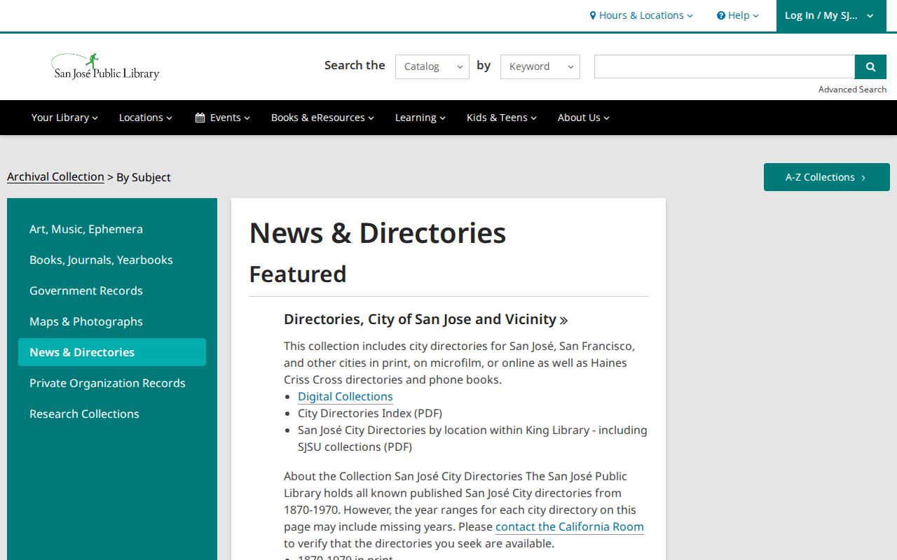 Milpitas directory California Room historical holdings