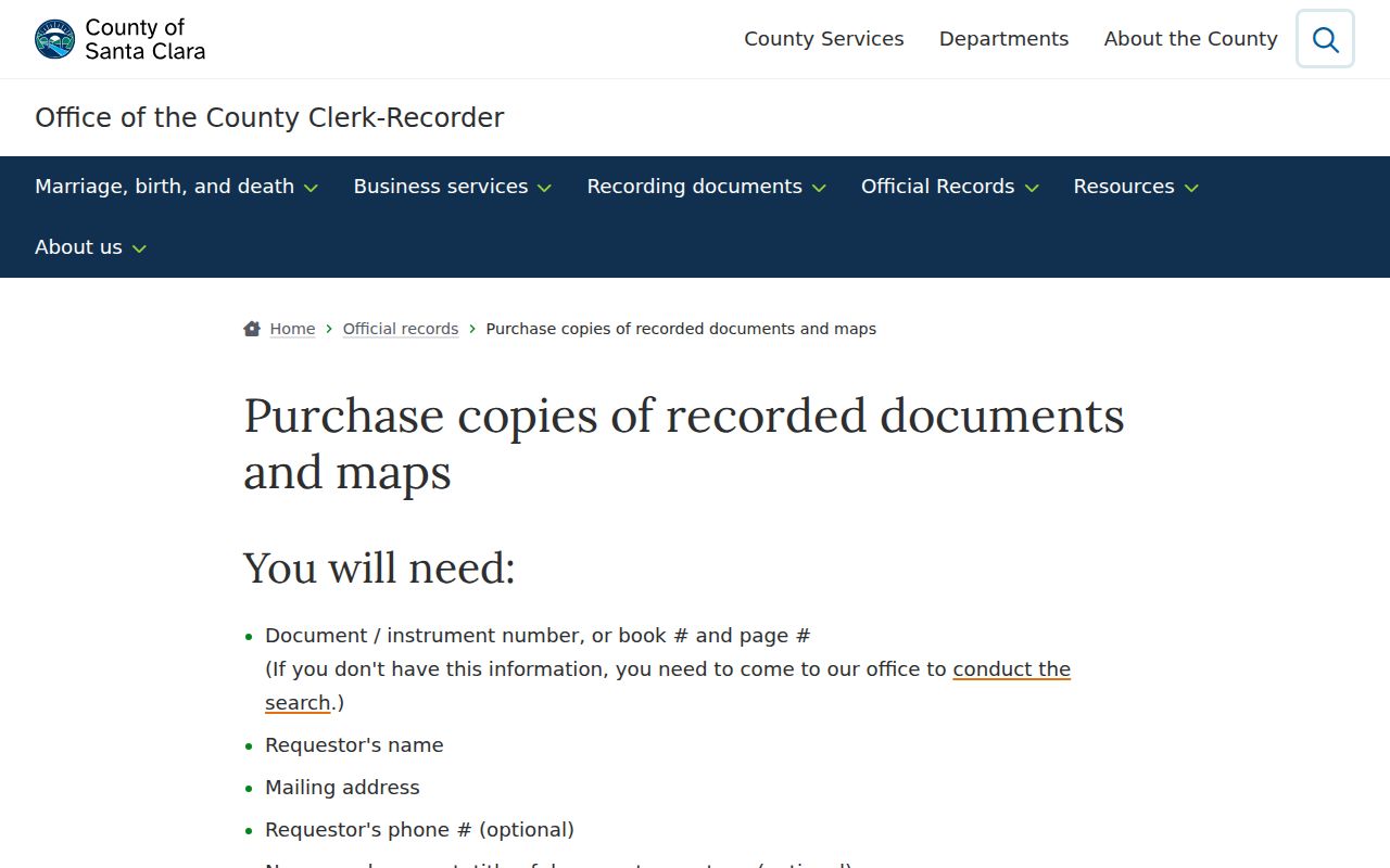 Milpitas official records document copy request instructions